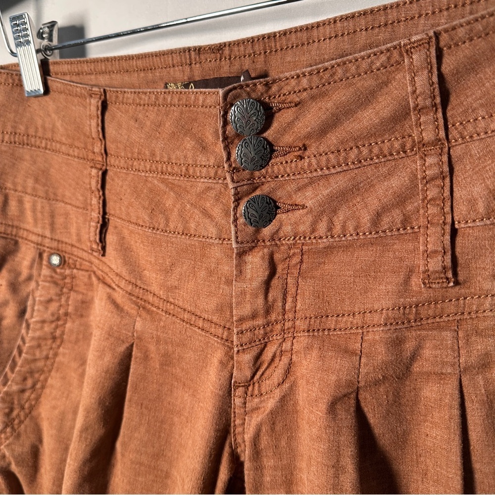 prAna Linen Cotton Pleated Tapered Pants Quiet Luxury Capsule Wardrobe Brown 8 - Picture 5 of 10